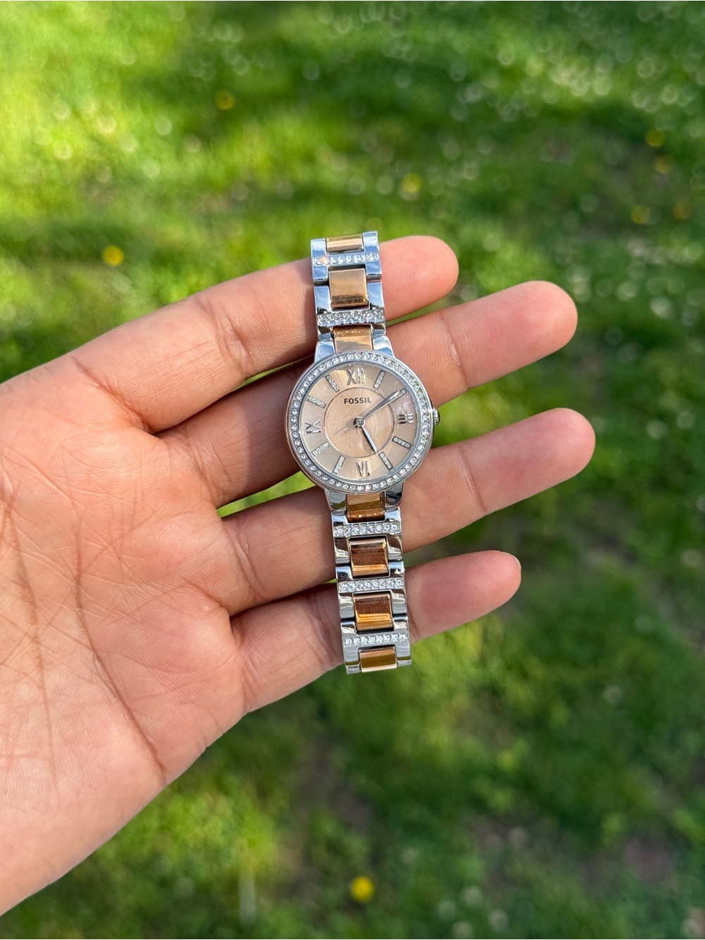 Fossil Two-Tone Rose Gold and Silver Crystal Bracelet Watch Womens - Picture 3 of 11